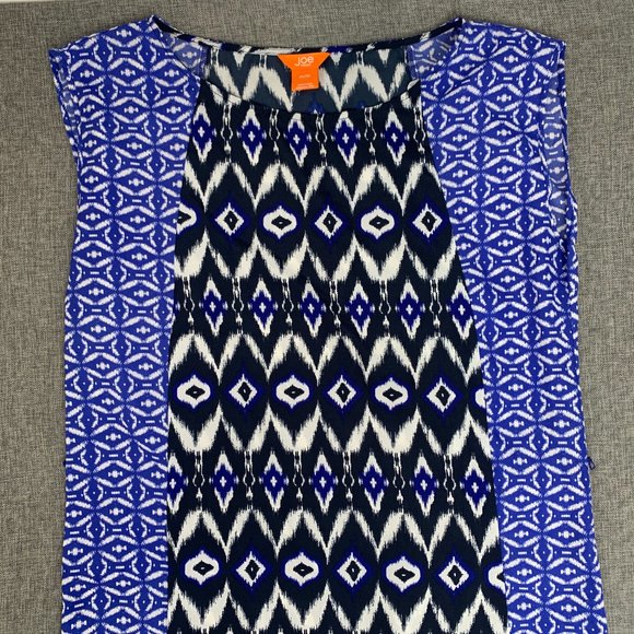 Joe Fresh Geometric Shift Dress Medium Blue Black & White Lightweight Belt Loops - Picture 5 of 14